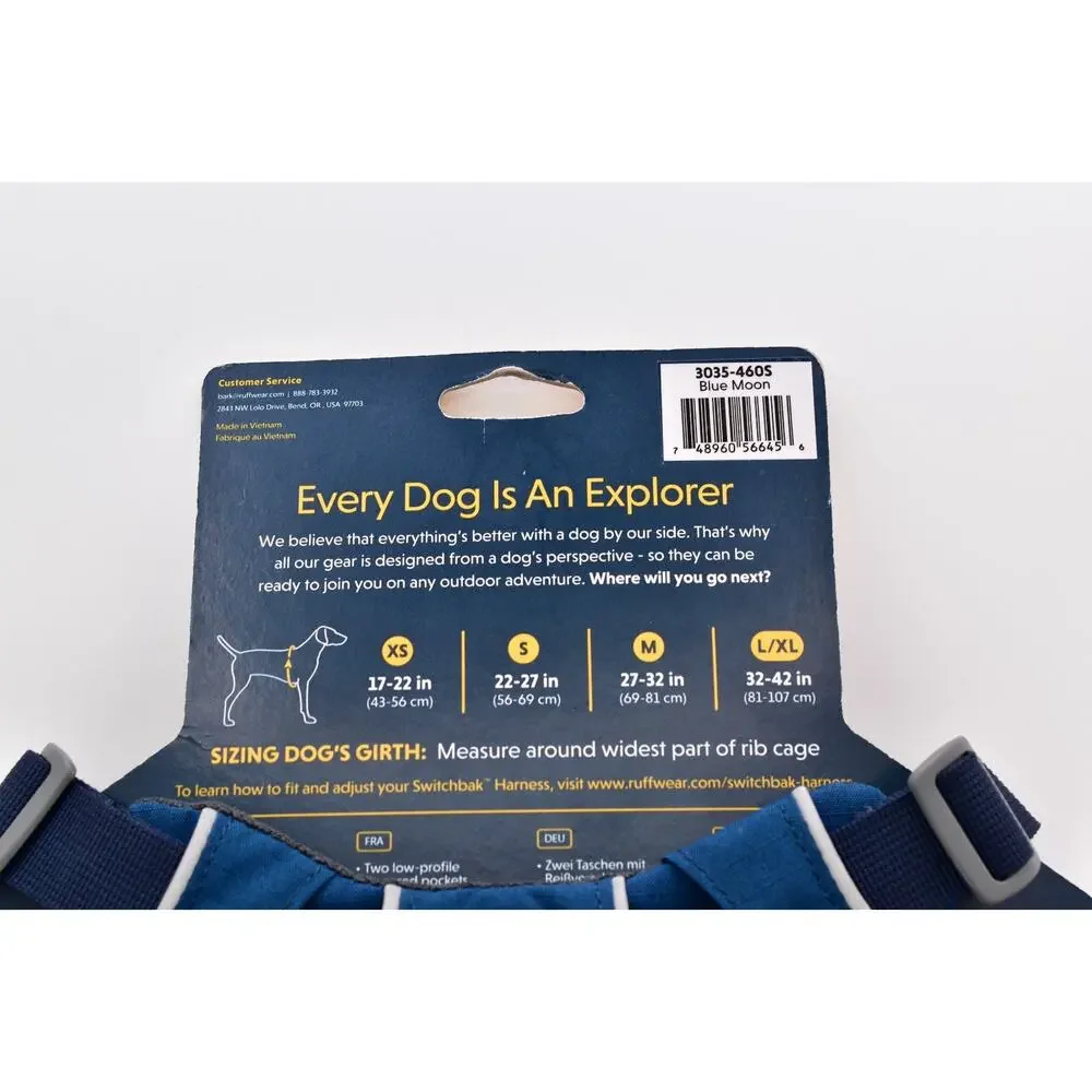 Ruffwear Switchback Dog Back Pack Harness Pockets Reflective Blue Moon S NWT